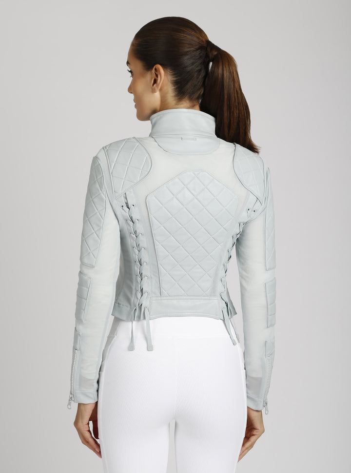 Classic Leather Mesh Moto Jacket - colors - Blanc Noir Online Store