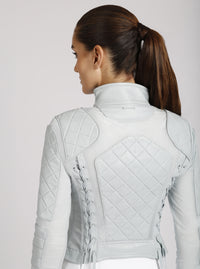 Classic Leather Mesh Moto Jacket - colors - Blanc Noir Online Store