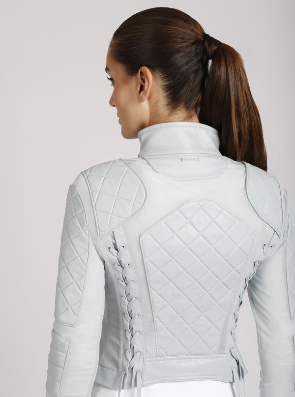Classic Leather Mesh Moto Jacket - colors - Blanc Noir Online Store