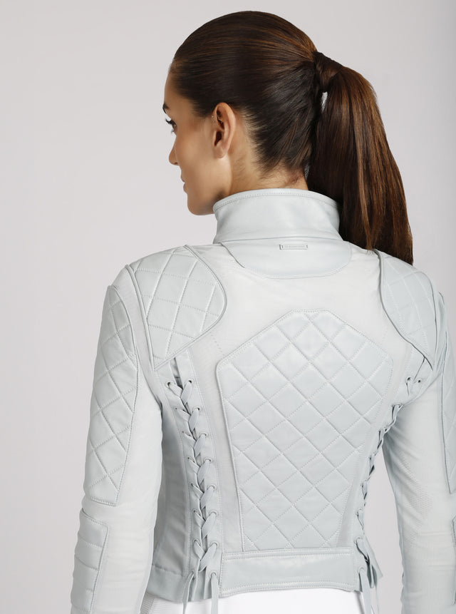 Classic Leather Mesh Moto Jacket - colors - Blanc Noir Online Store