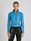 Classic Leather Mesh Moto Jacket Azure or Watermelon (Cranberry) - Blanc Noir Online Store