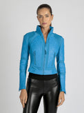 Classic Leather Mesh Moto Jacket Azure or Watermelon (Cranberry) - Blanc Noir Online Store