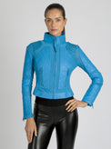 Classic Leather Mesh Moto Jacket Azure or Watermelon (Cranberry) - Blanc Noir Online Store