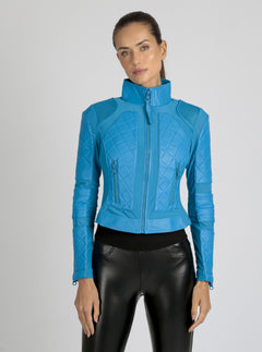 Classic Leather Mesh Moto Jacket Azure or Watermelon (Cranberry) - Blanc Noir Online Store