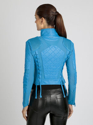 Classic Leather Mesh Moto Jacket Azure or Watermelon (Cranberry) - Blanc Noir Online Store