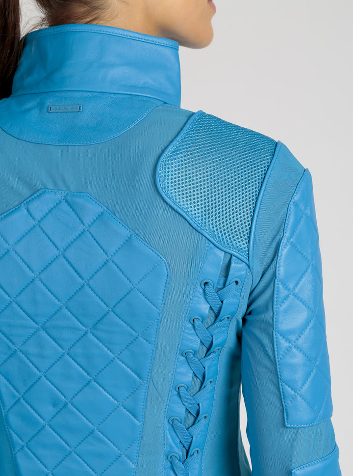 Classic Leather Mesh Moto Jacket Azure or Watermelon (Cranberry) - Blanc Noir Online Store