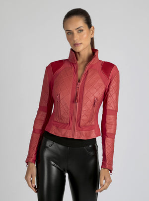 Classic Leather Mesh Moto Jacket Azure or Watermelon (Cranberry) - Blanc Noir Online Store