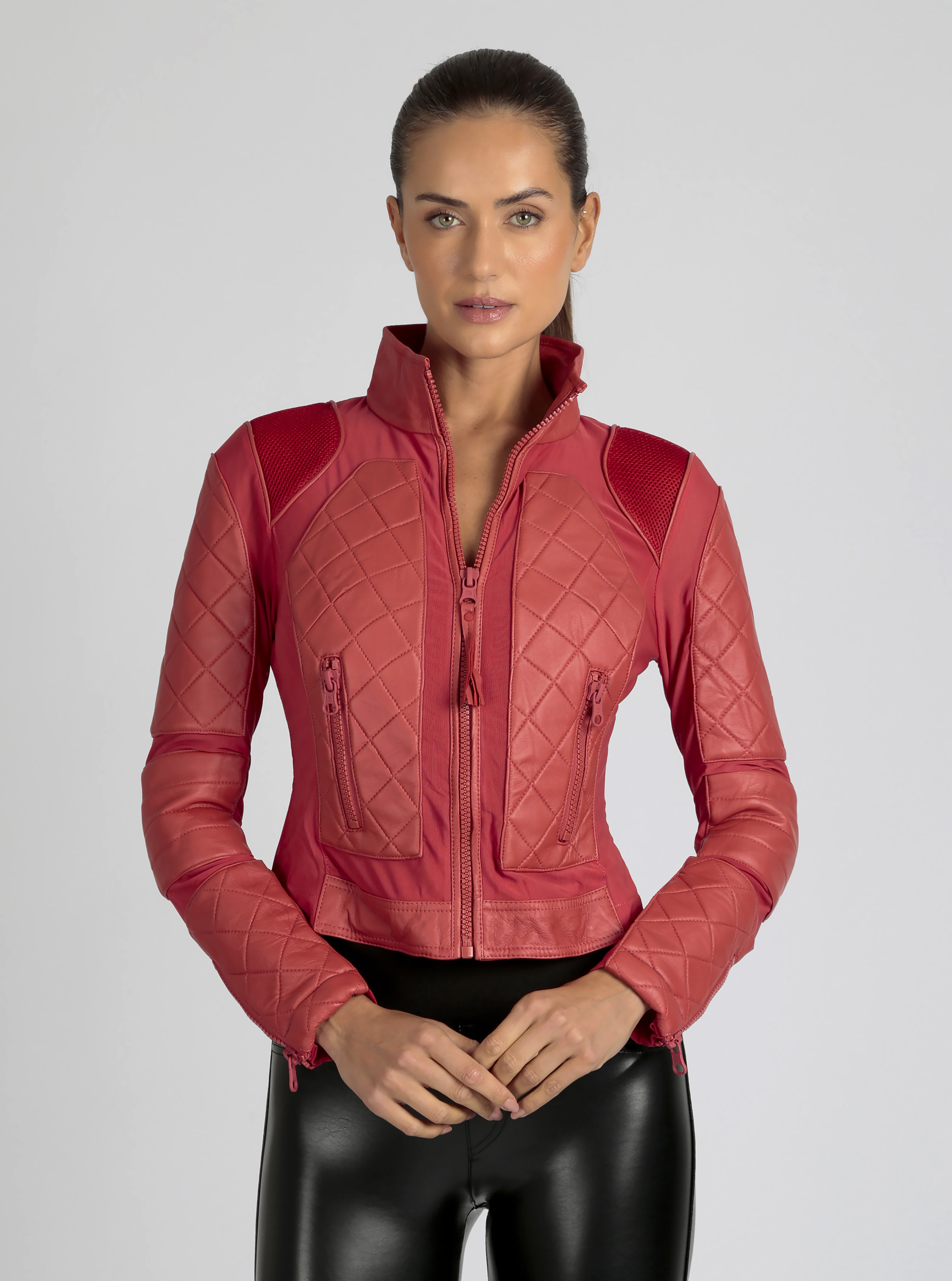 Classic Leather Mesh Moto Jacket Azure or Watermelon (Cranberry)