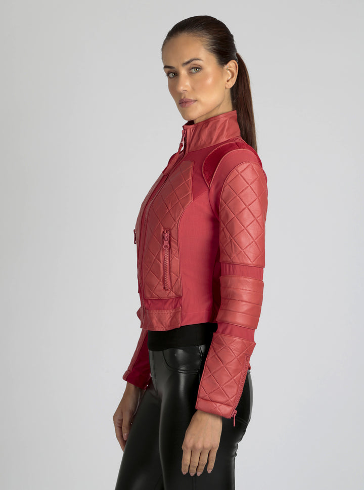Classic Leather Mesh Moto Jacket Azure or Watermelon (Cranberry) - Blanc Noir Online Store