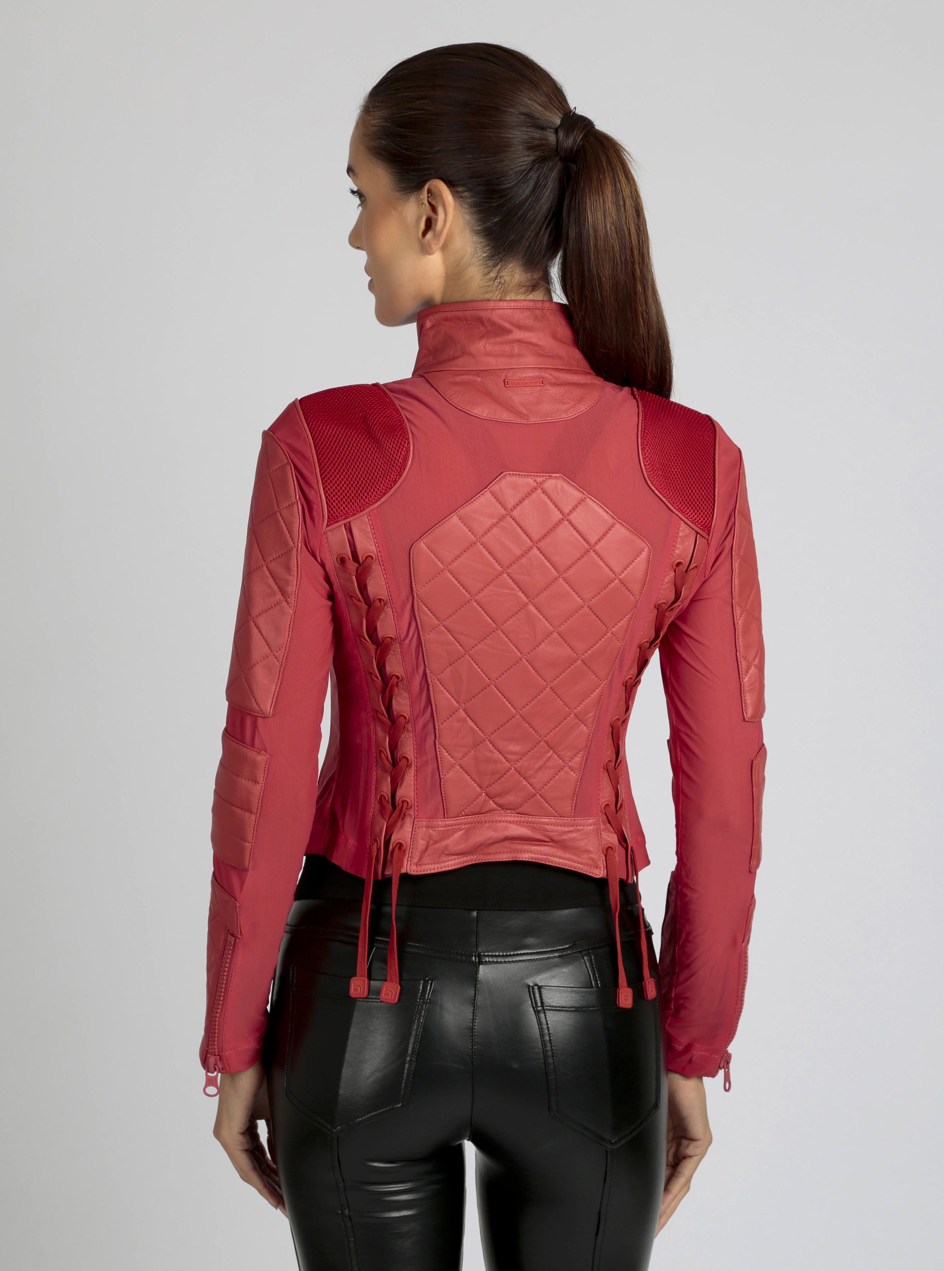 Classic Leather Mesh Moto Jacket Azure or Watermelon (Cranberry