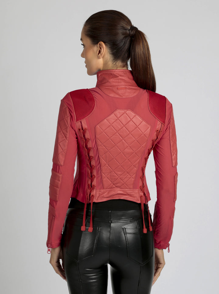 Classic Leather Mesh Moto Jacket Azure or Watermelon (Cranberry) - Blanc Noir Online Store