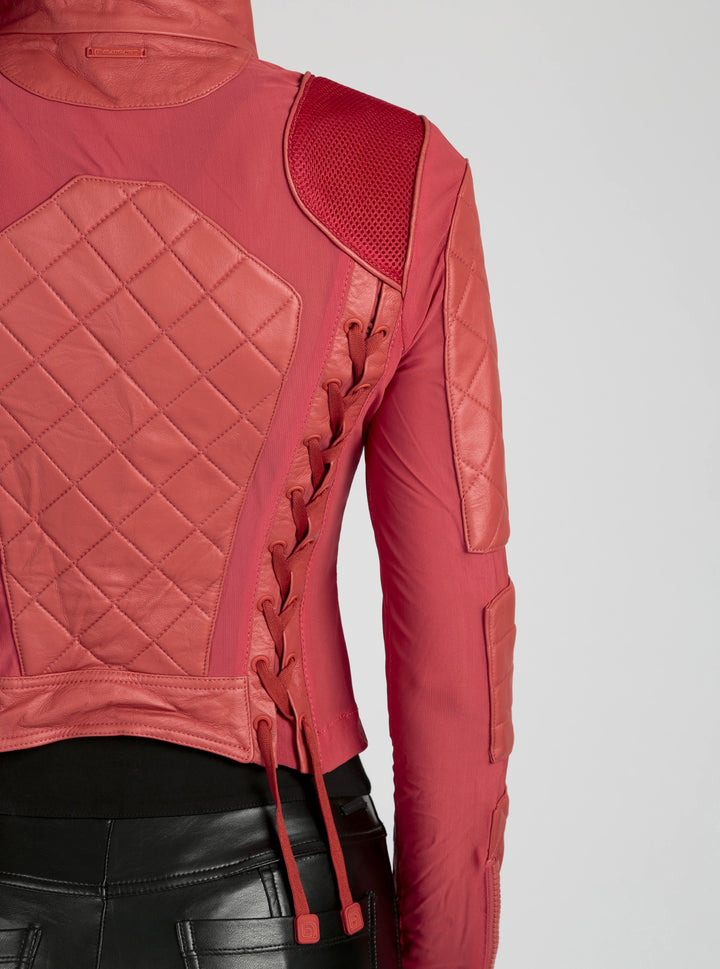 Classic Leather Mesh Moto Jacket Azure or Watermelon (Cranberry) - Blanc Noir Online Store