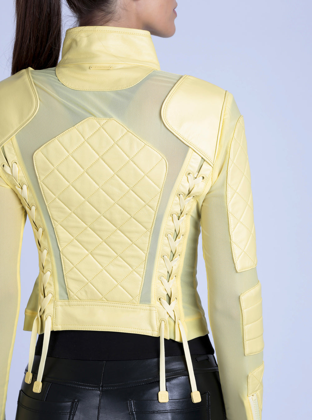 Leather Moto Mesh Jacket - Pale Banana - Blanc Noir Online Store