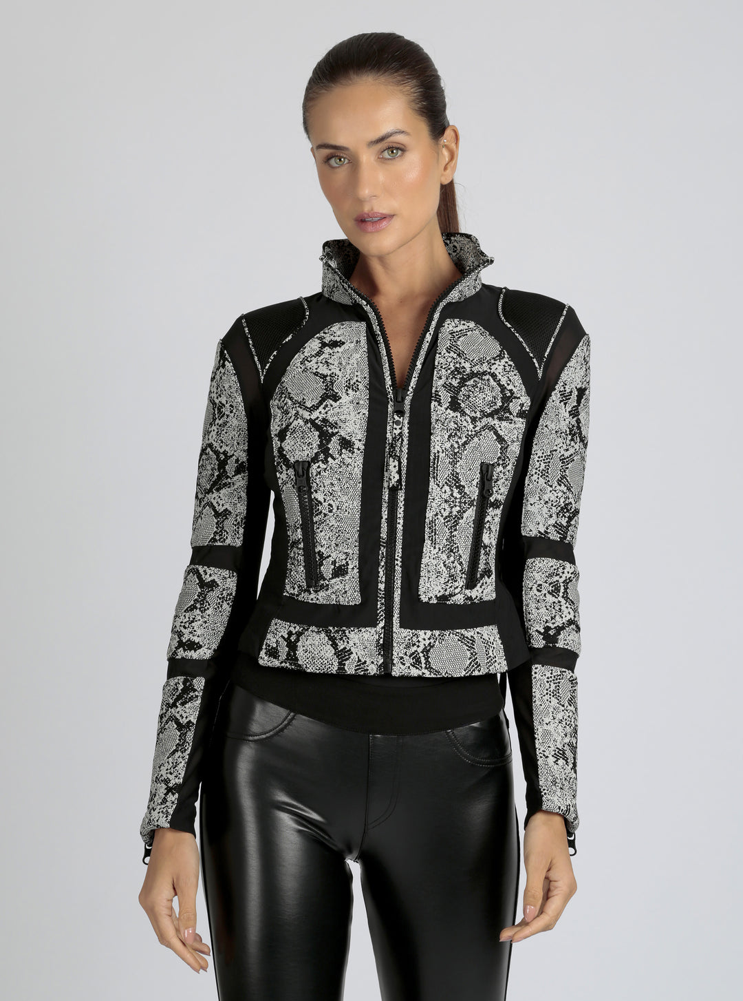 Leather Mesh Snake Moto Jacket Black - Blanc Noir Online Store