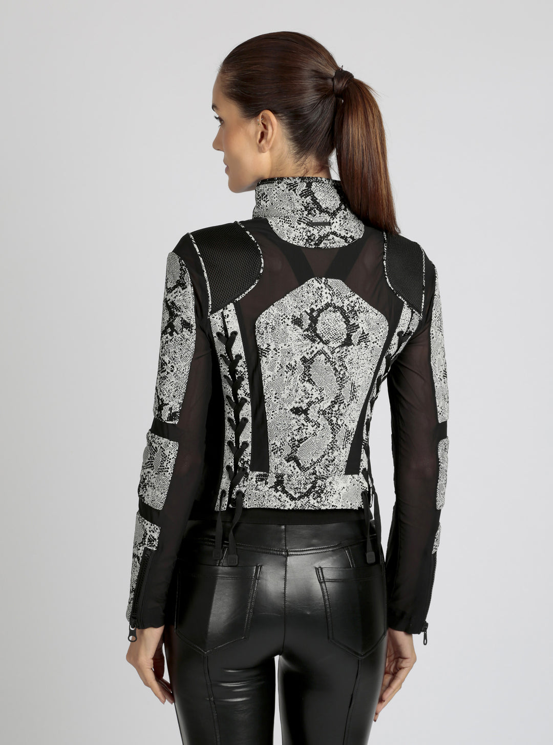 Leather Mesh Snake Moto Jacket Black - Blanc Noir Online Store