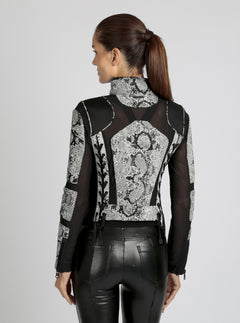 Leather Mesh Snake Moto Jacket Black - Blanc Noir Online Store