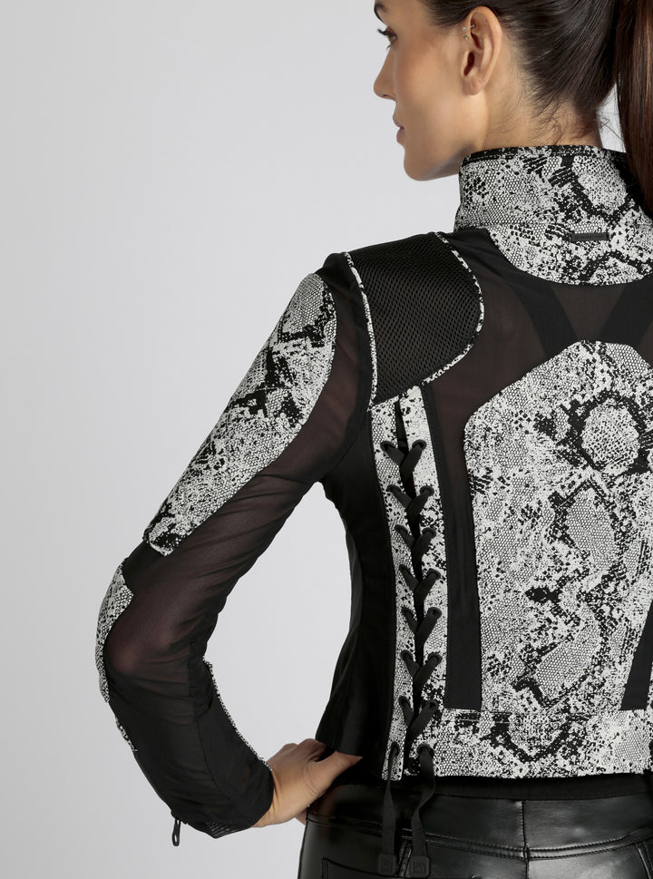 Leather Mesh Snake Moto Jacket Black - Blanc Noir Online Store