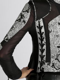 Leather Mesh Snake Moto Jacket Black - Blanc Noir Online Store