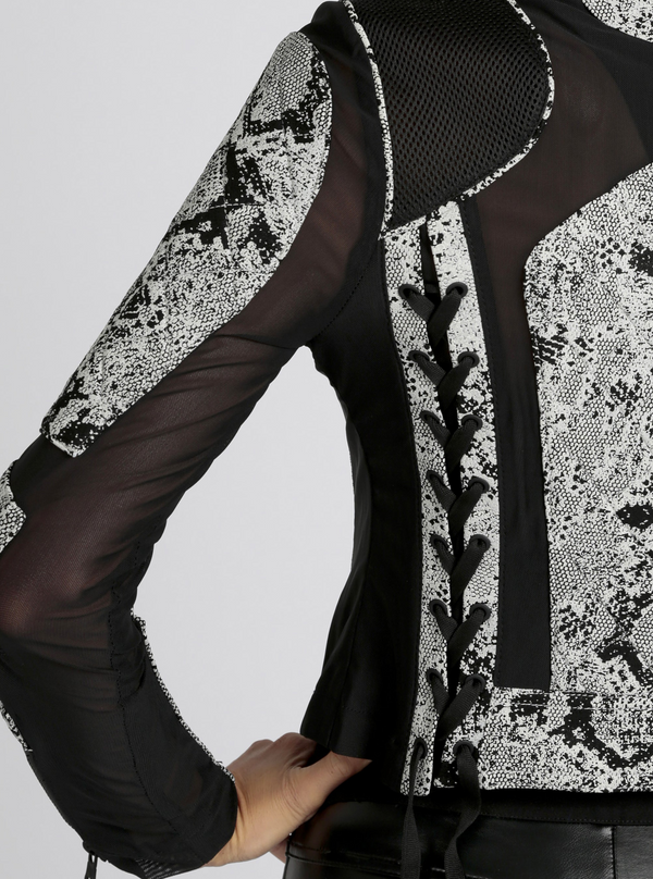 Leather Mesh Snake Moto Jacket Black