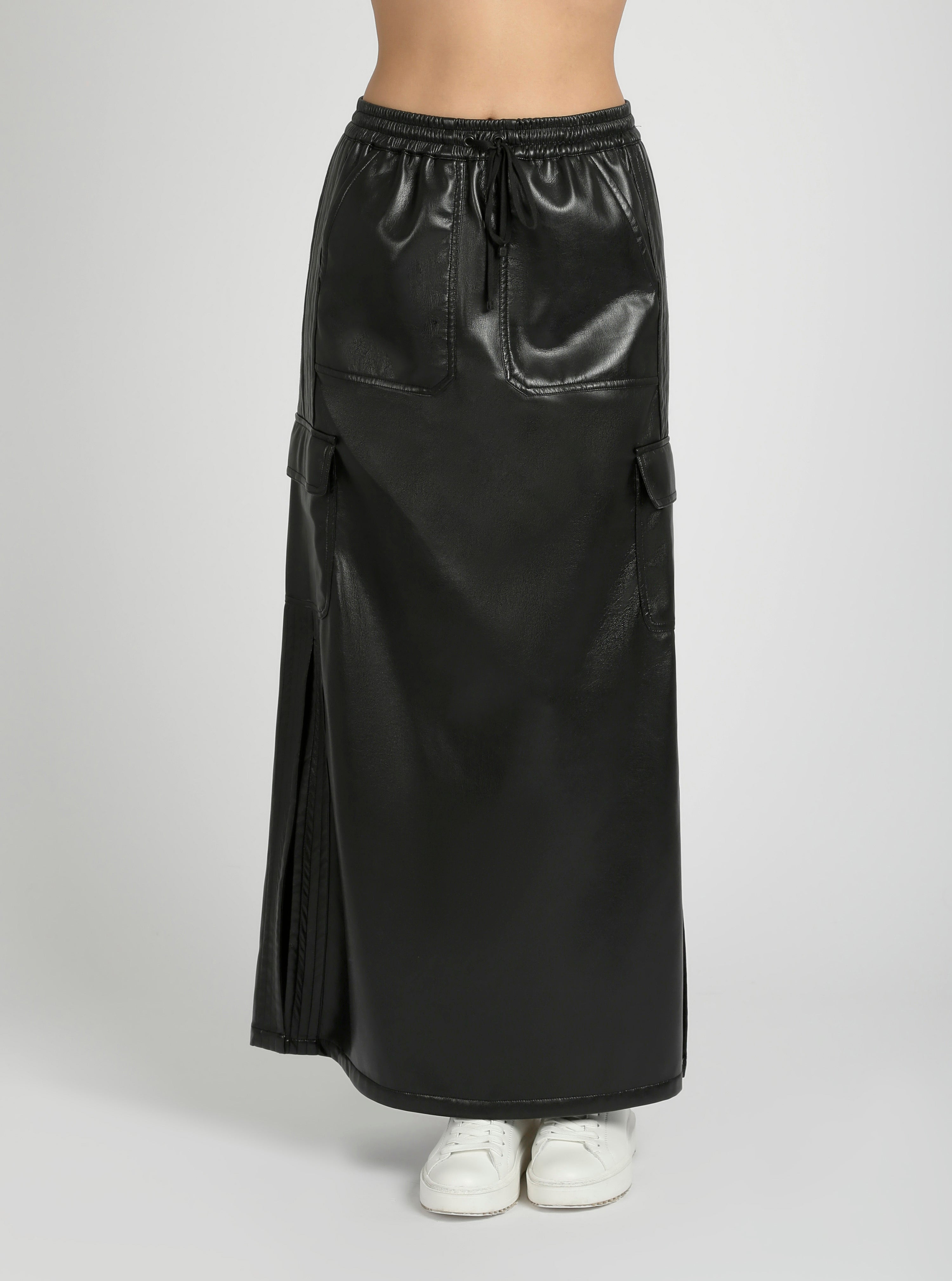 $39 Delia Long Vegan Leather Skirt - Final Sale – Blanc Noir