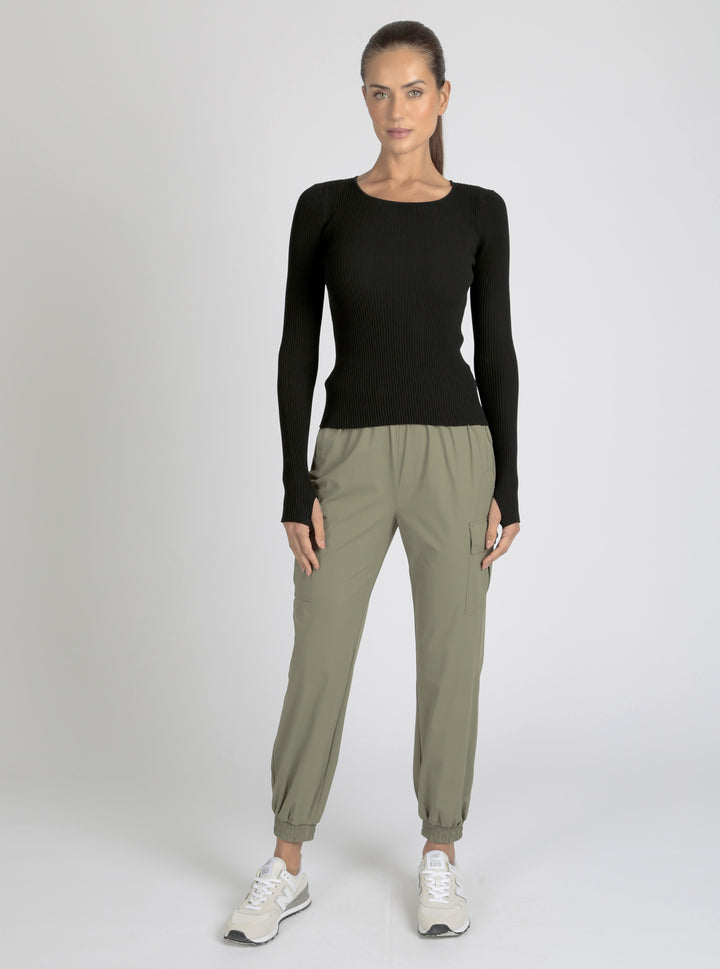 Two Tone Rib Long Sleeve Top - Blanc Noir Online Store