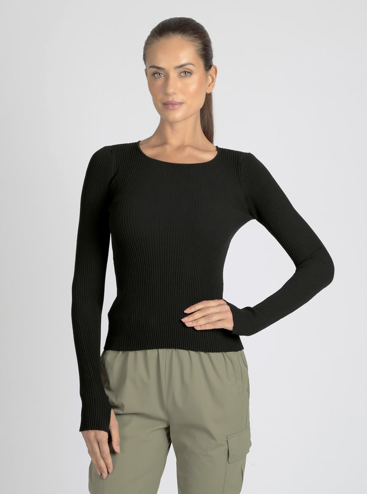 Two Tone Rib Long Sleeve Top - Blanc Noir Online Store