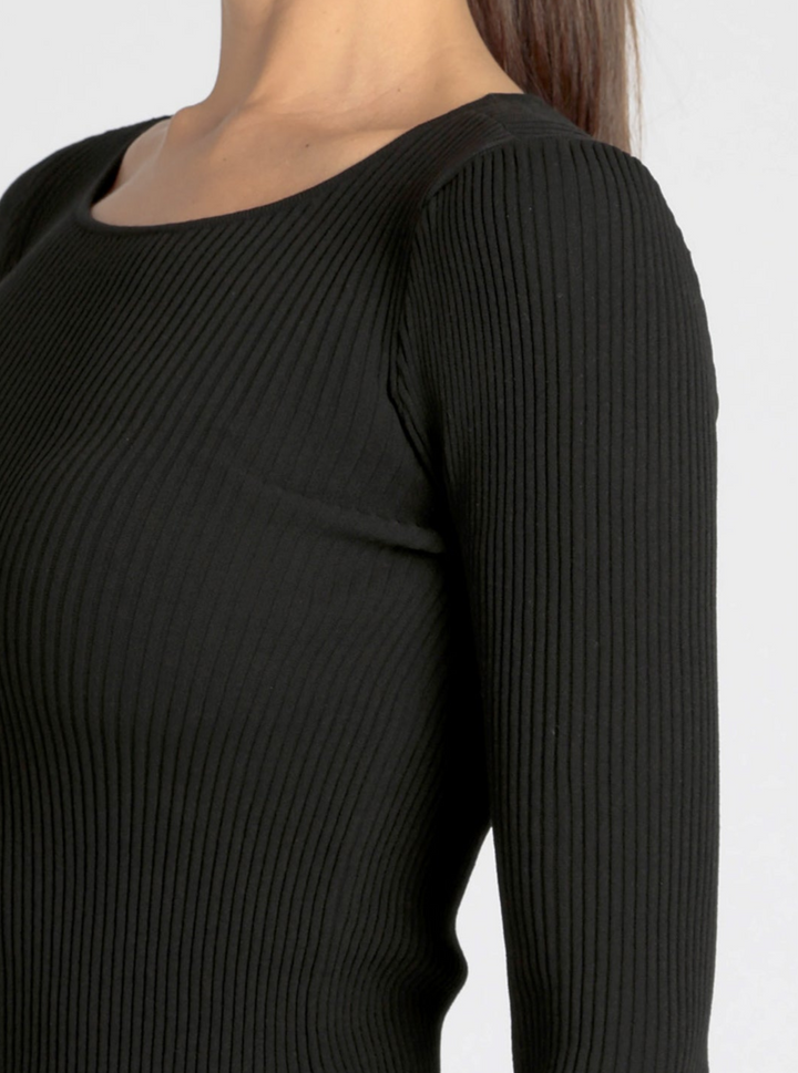 Two Tone Rib Long Sleeve Top - Blanc Noir Online Store