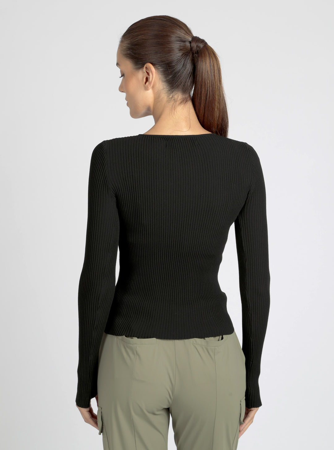 Two Tone Rib Long Sleeve Top - Blanc Noir Online Store