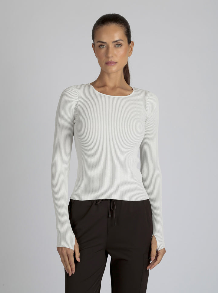 Two Tone Rib Long Sleeve Top - Blanc Noir Online Store