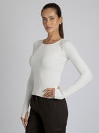 Two Tone Rib Long Sleeve Top - Blanc Noir Online Store