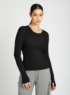 Two Tone Rib Long Sleeve Top - Blanc Noir Online Store