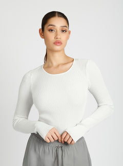 Two Tone Rib Long Sleeve Top - Blanc Noir Online Store