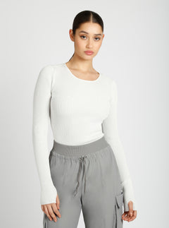 Two Tone Rib Long Sleeve Top - Blanc Noir Online Store