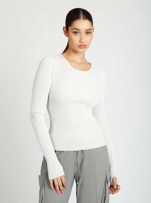 Two Tone Rib Long Sleeve Top - Blanc Noir Online Store