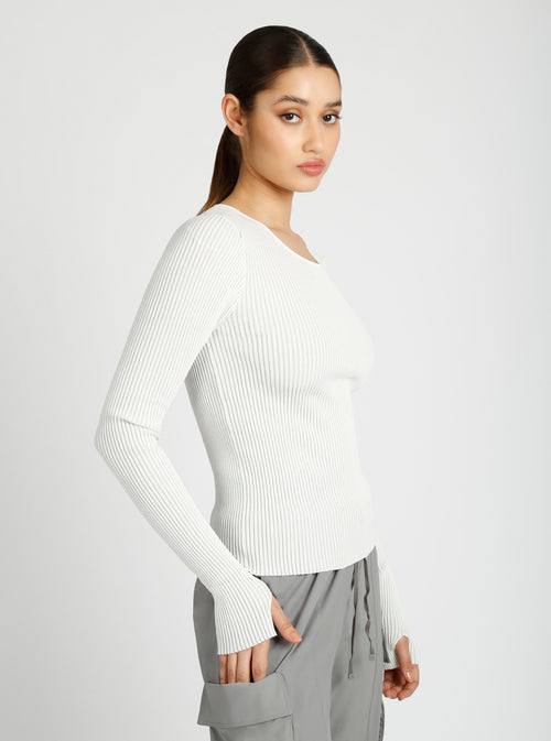 Two Tone Rib Long Sleeve Top - Blanc Noir Online Store