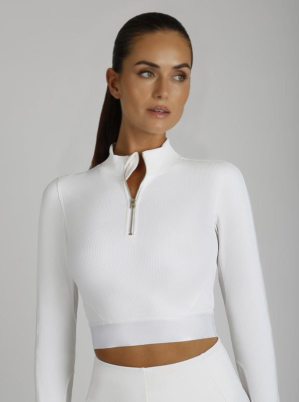 Directional Rib Gold Trims Top - Blanc Noir Online Store