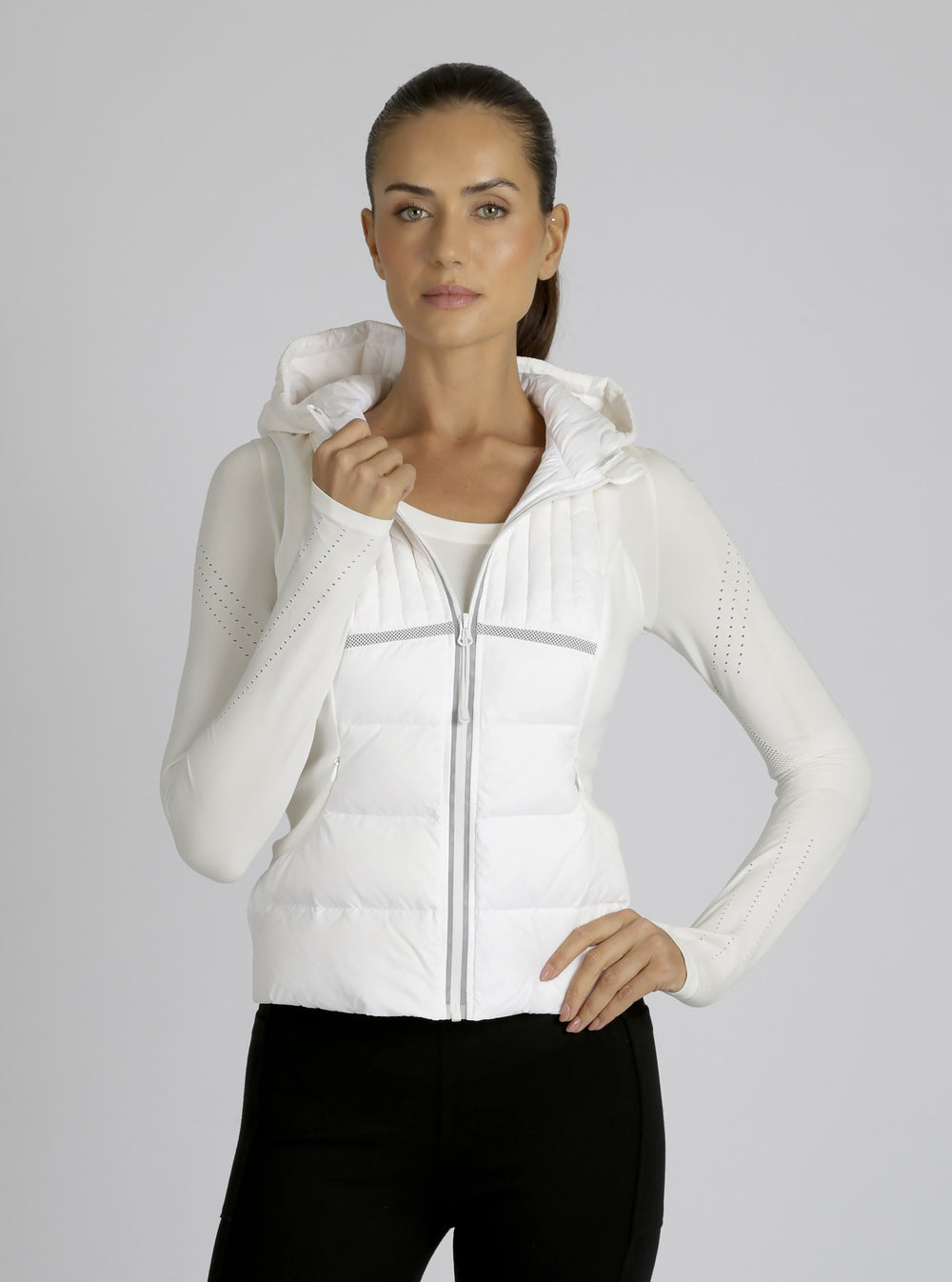 Reflective Inset Down Filled Feather Weight Vest - White - Blanc Noir Online Store