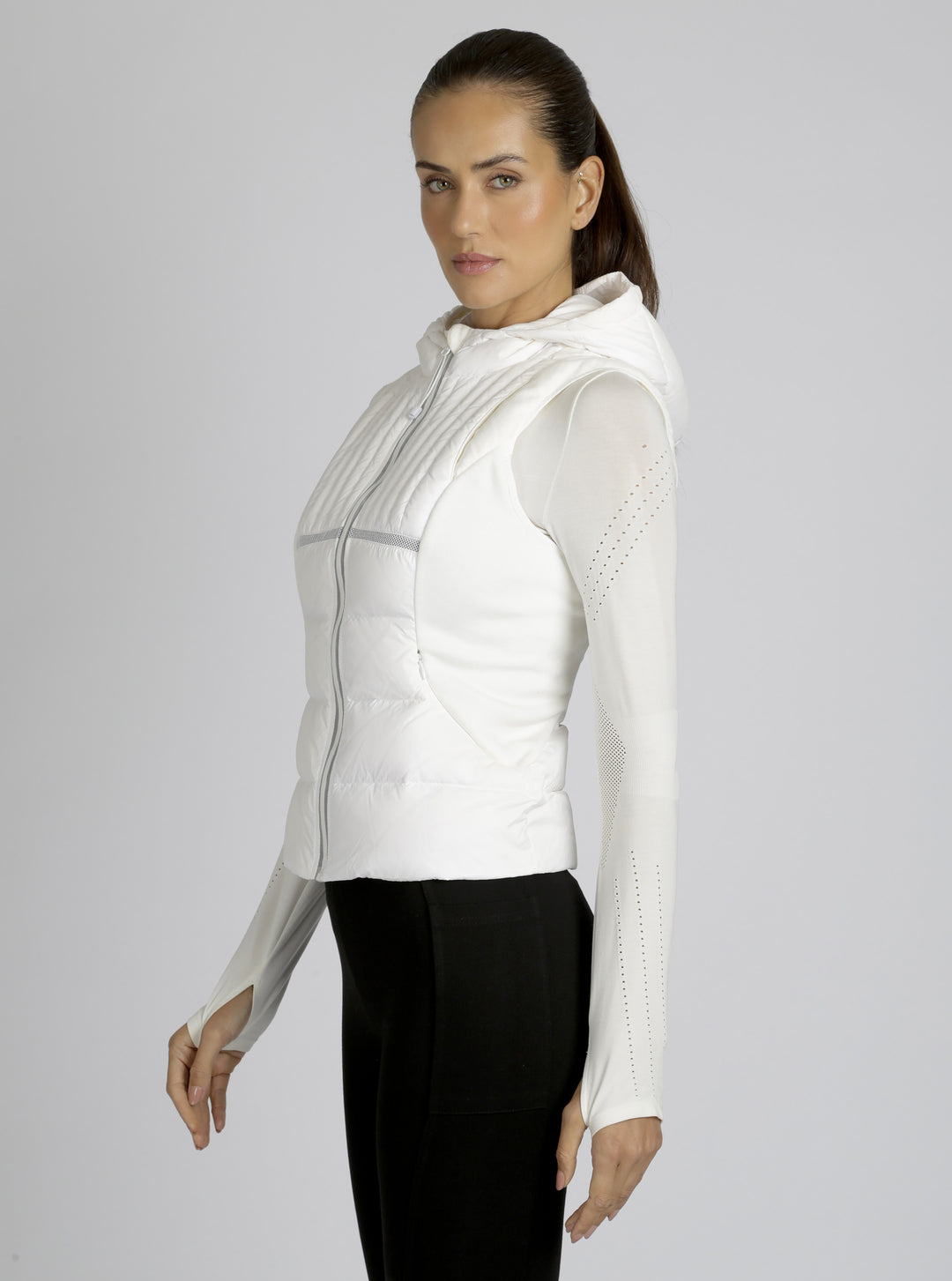 Reflective Inset Down Filled Feather Weight Vest - White - Blanc Noir Online Store