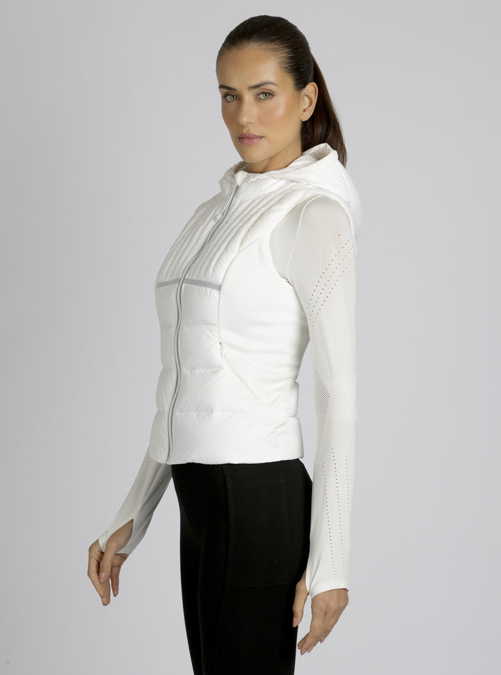 Reflective Inset Down Filled Feather Weight Vest - White - Blanc Noir Online Store
