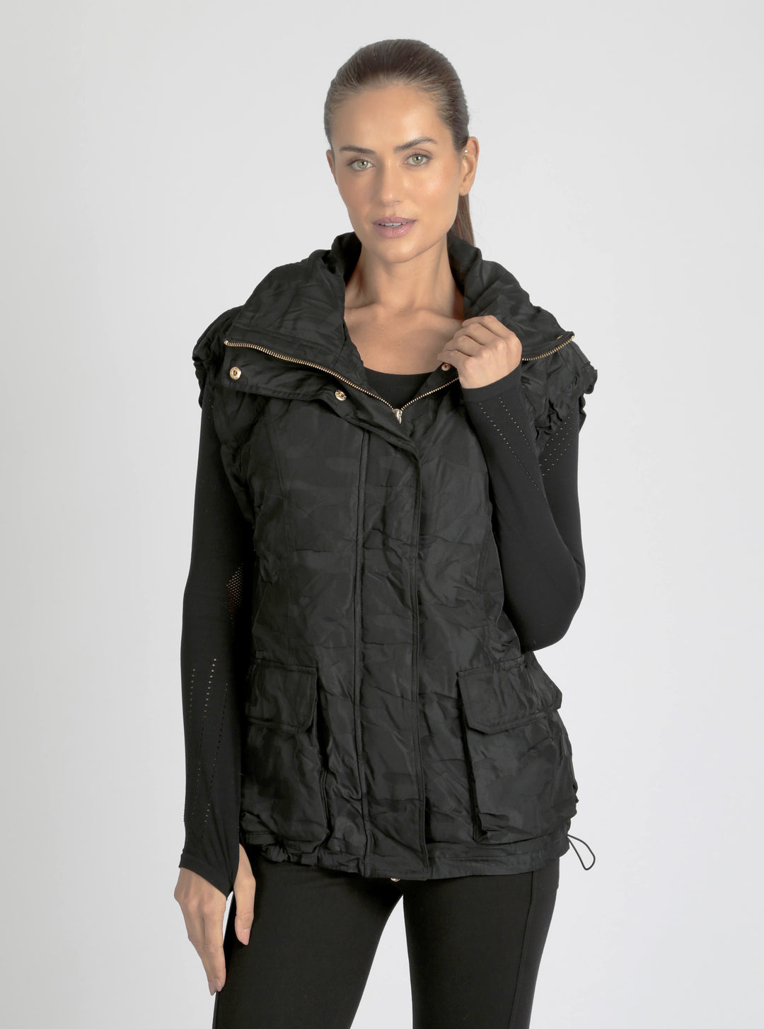 Camo Oversize Svetlana Vest Gold Trims - Blanc Noir Online Store