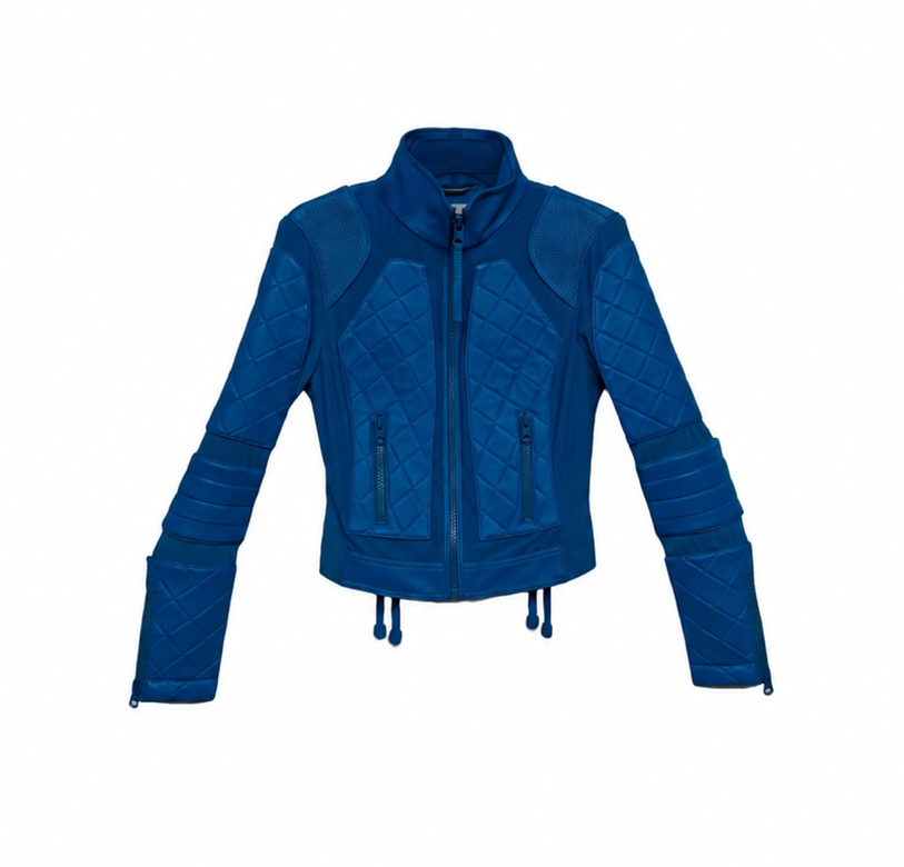 VAULT_710 Leather Mesh Moto Jacket BLUE