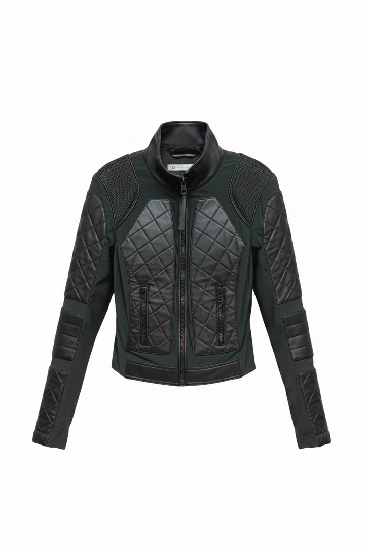 VAULT_529_BLJ77900 LEATHER MESH MOTO DARK FOREST GREEN