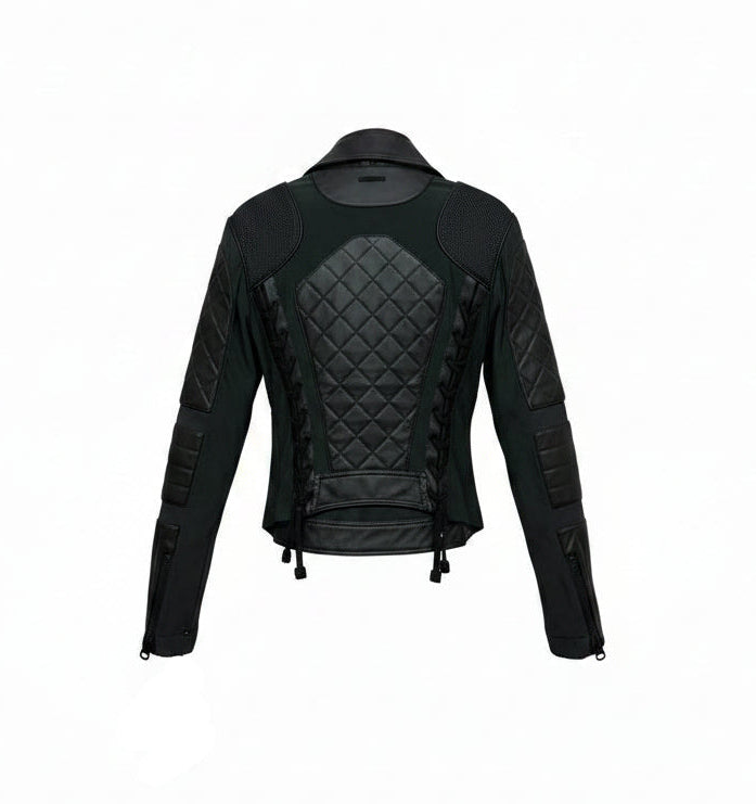VAULT_529_BLJ77900 LEATHER MESH MOTO DARK FOREST GREEN