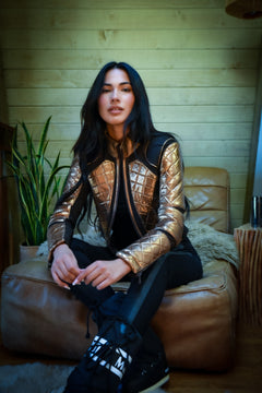 Metallic Moto Mesh Jacket - Copper/Brown - Blanc Noir Online Store