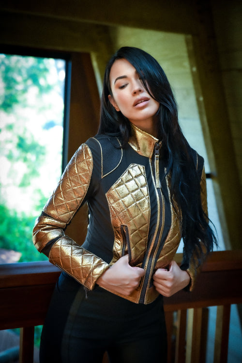 Metallic Moto Mesh Jacket - Copper/Brown