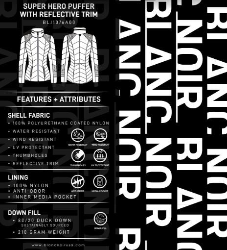 Super Hero Puffer Down Filled Jacket With Reflective Trim - Blanc Noir Online Store