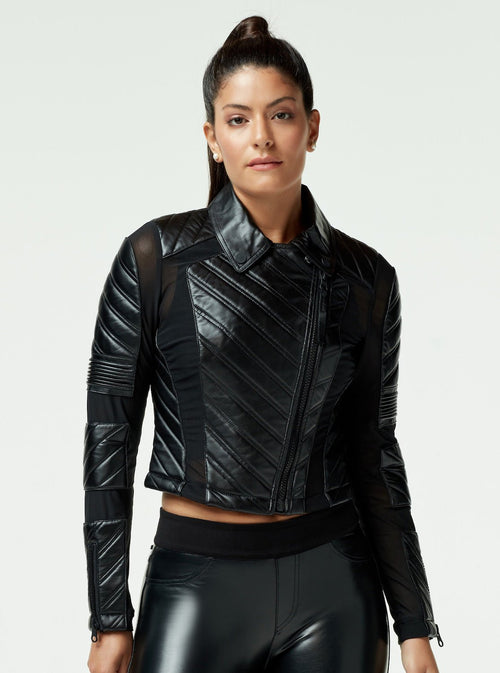 Acceleration Asym Moto Mesh Leather Jacket - Blanc Noir Online Store