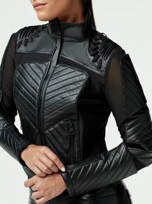 Acceleration Moto Mesh Leather Jacket - Blanc Noir Online Store