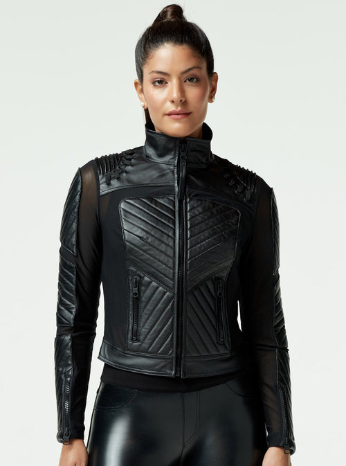 Acceleration Moto Mesh Leather Jacket - Blanc Noir Online Store