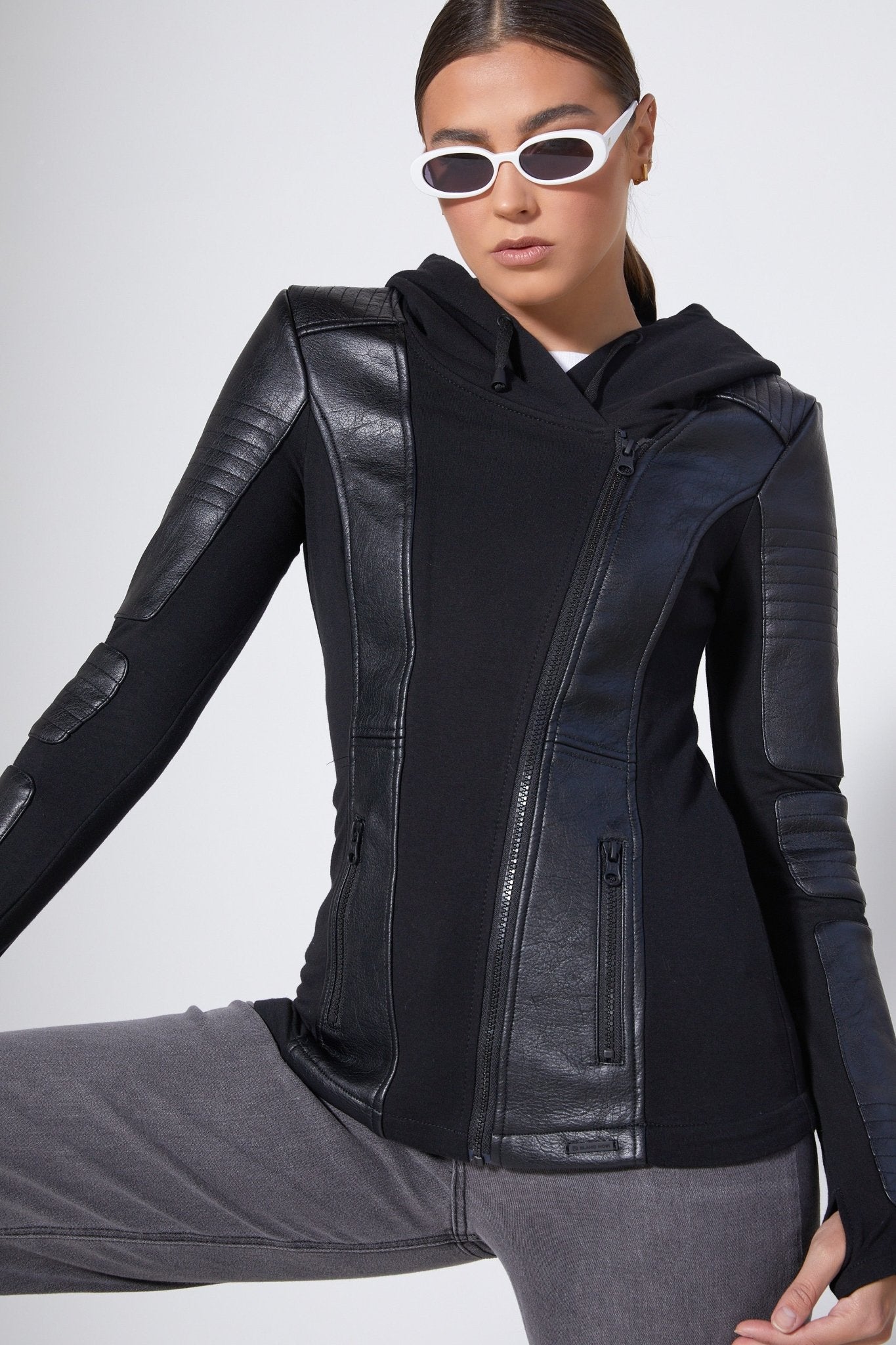 Asym Hooded Moto - Blanc Noir Online Store